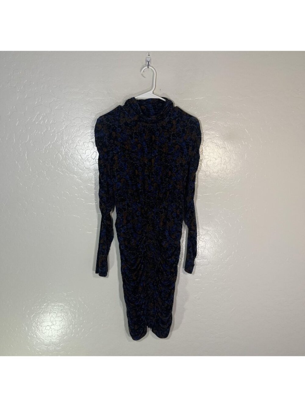 Veronica Beard Jeans Dress Womens M Blue Floral Bodycon Ruched Long Sleeve
